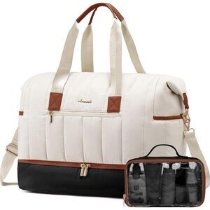 Travel Duffle Bag, Puffer Bags Beige Black